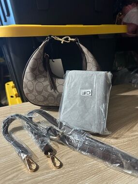 Mini Crescent Shoulder Bag in Brown/Gold Hardware/ With Matching Wallet